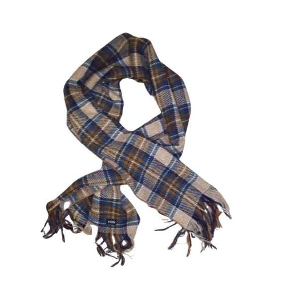 London Fog Plaid Wool Scarf Brown Blue - Picture 1 of 11